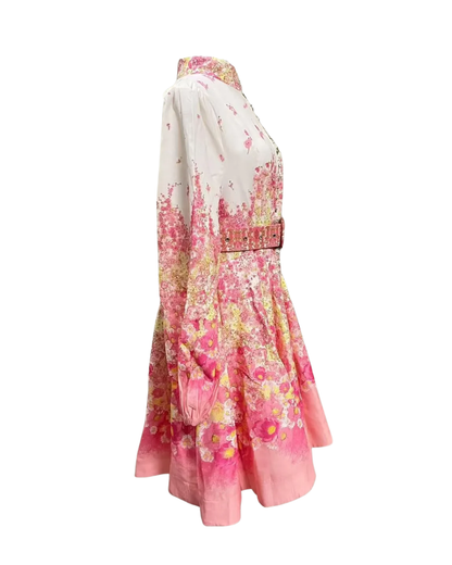Isadora Pink Floral Jeweled Button Mini Dress