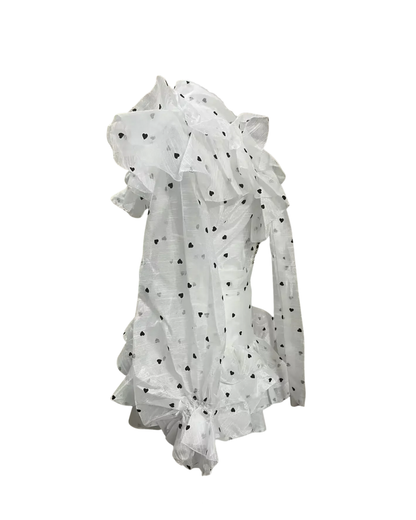 Isla White Heart Print Ruffle Detail Co-ord