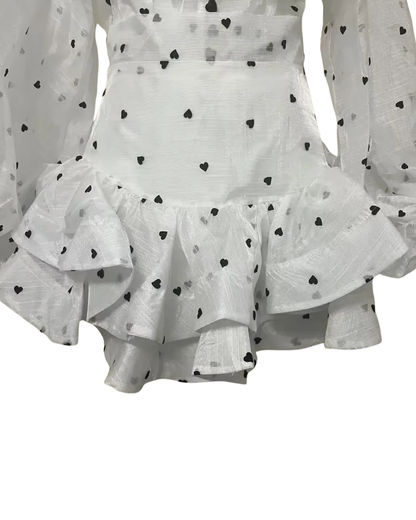 Isla White Heart Print Ruffle Detail Co-ord