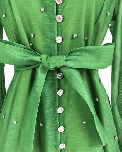 Colette Green Embellished Button Mini Dress