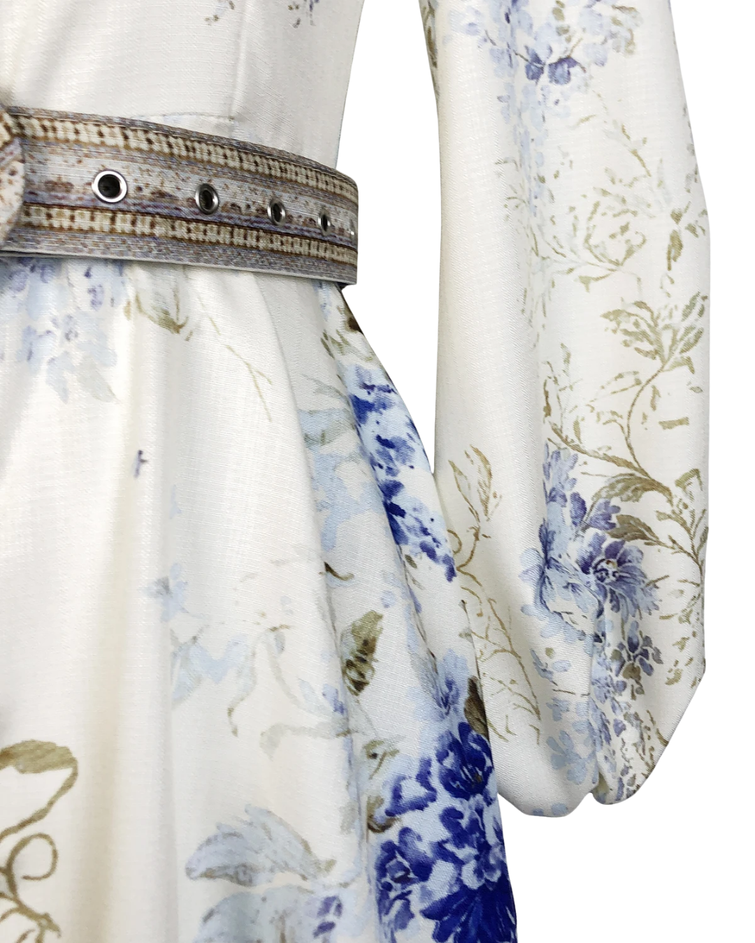 Isaline White Floral Jeweled Button Belted Maxi Dress