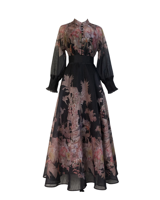 Eliora Black Blossom Soft Floral Maxi Skirt Co-ord