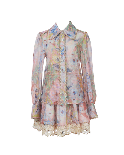 Liliane Pastel Floral Embroided Skirt Co-ord