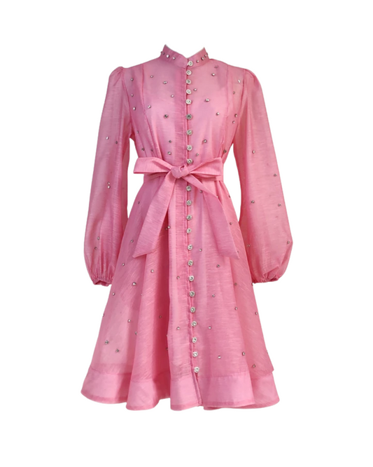 Colette Pink Embellished Button Mini Dress
