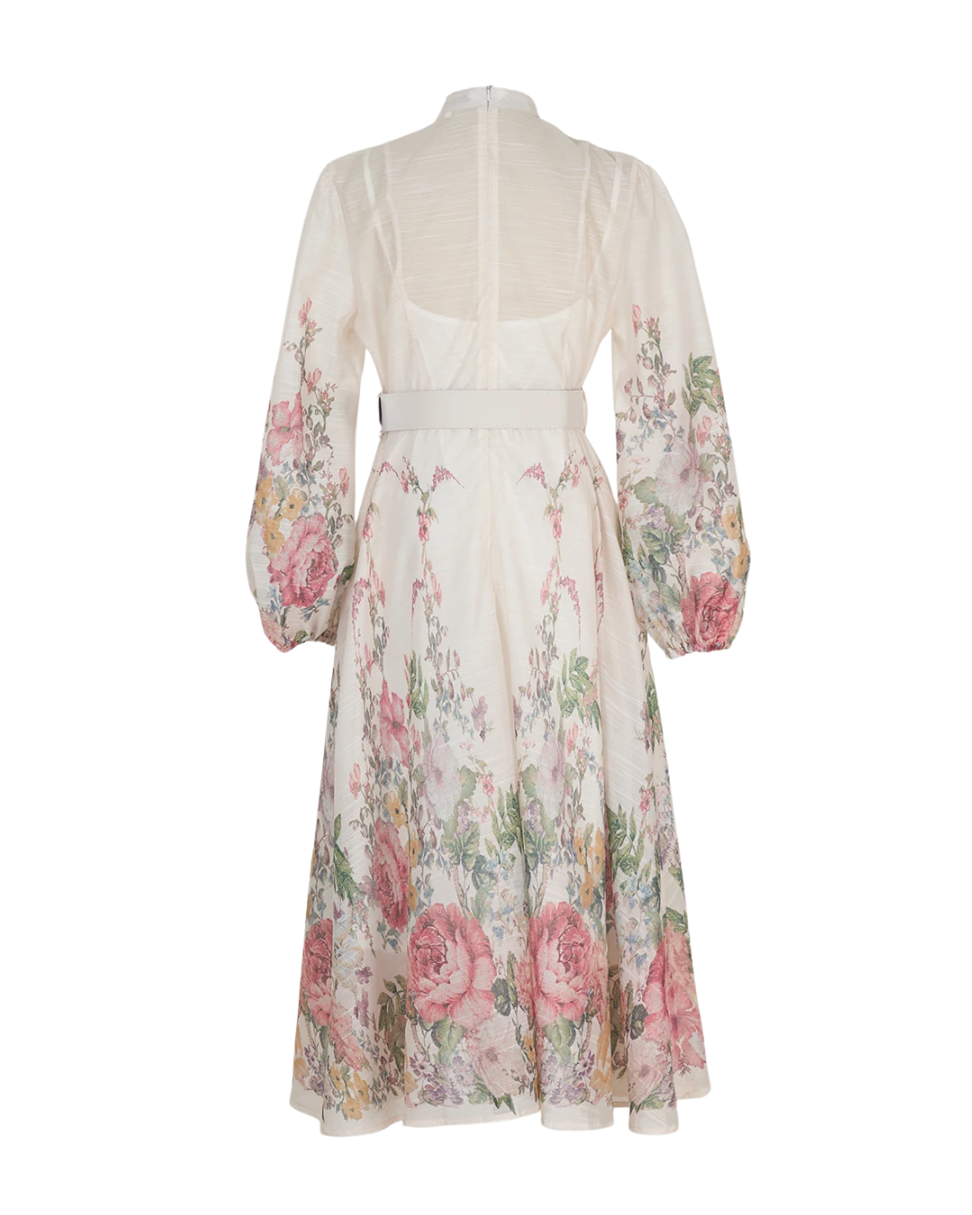 Arlette White Floral Jeweled Button Midi Dress