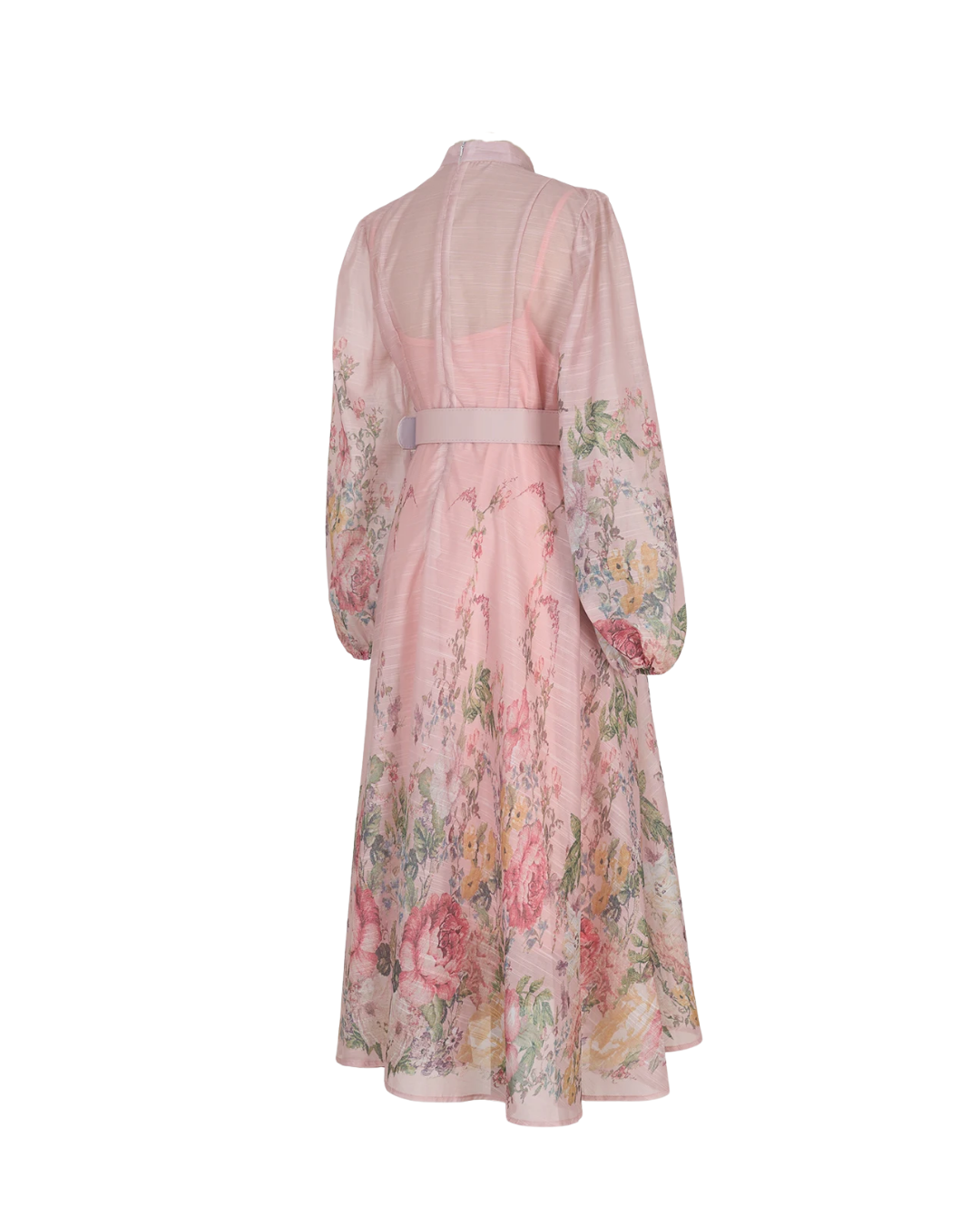 Arlette Pink Floral Jeweled Button Midi Dress