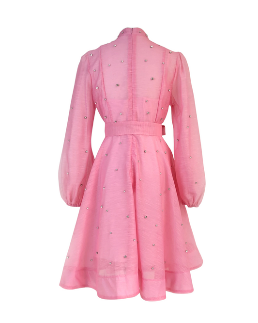 Colette Pink Embellished Button Mini Dress
