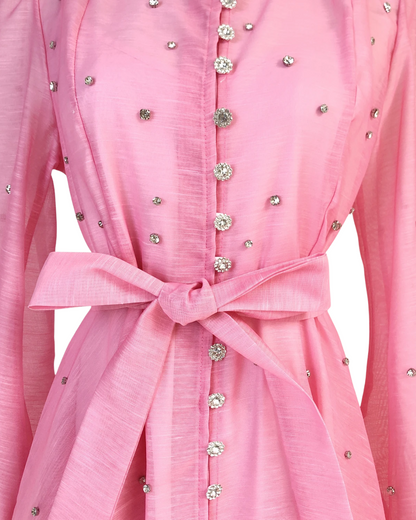 Colette Pink Embellished Button Mini Dress