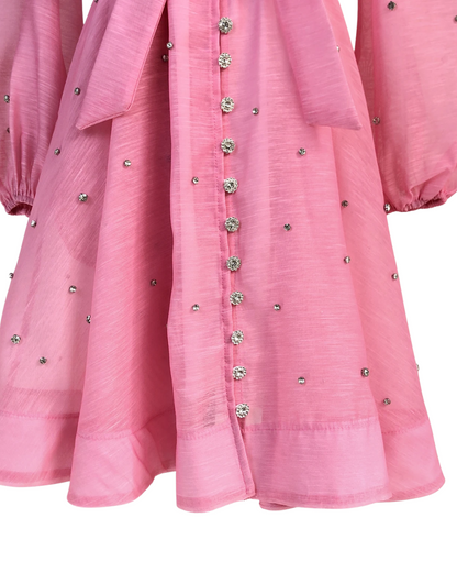 Colette Pink Embellished Button Mini Dress