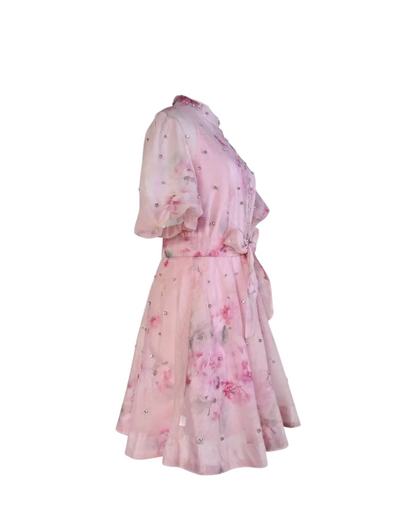 Colette Pink Floral Embellished Button Mini Dress