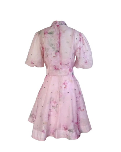 Colette Pink Floral Embellished Button Mini Dress