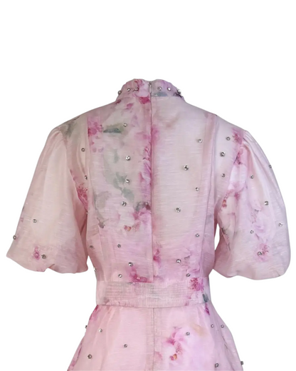 Colette Pink Floral Embellished Button Mini Dress