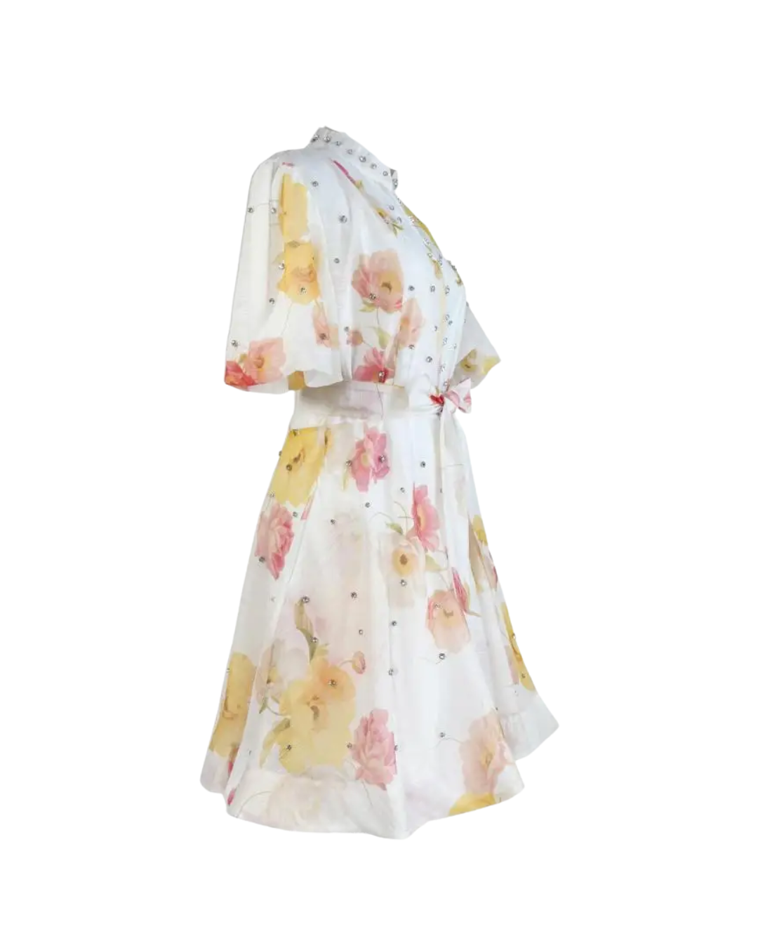 Colette White Floral Embellished Button Mini Dress