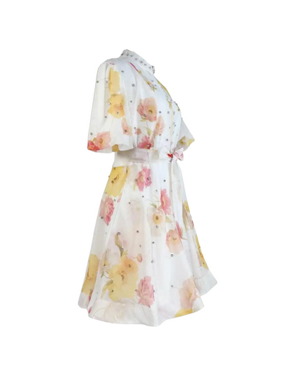 Colette White Floral Embellished Button Mini Dress