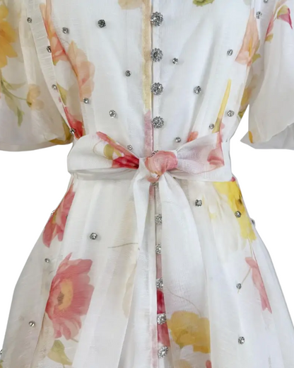 Colette White Floral Embellished Button Mini Dress