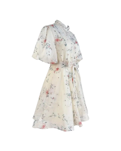 Colette White Floral Embellished Button Mini Dress