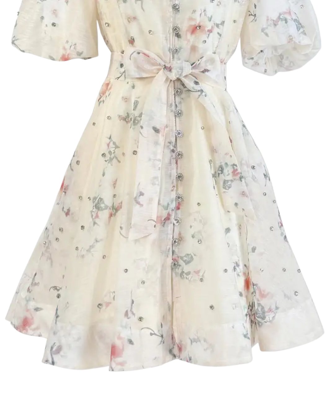 Colette White Floral Embellished Button Mini Dress