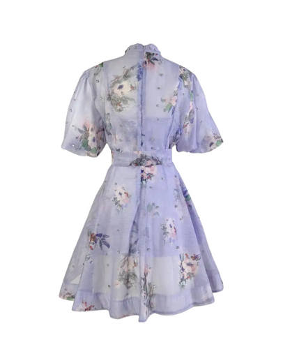 Colette Blue Floral Embellished Button Mini Dress