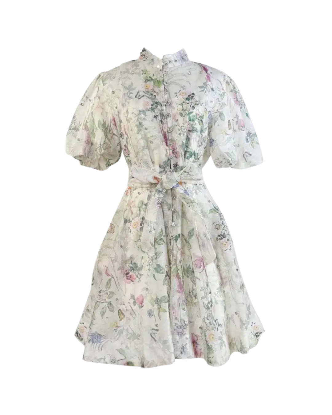 Colette White Floral Embellished Button Mini Dress