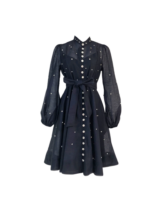 Colette Black Embellished Button Mini Dress